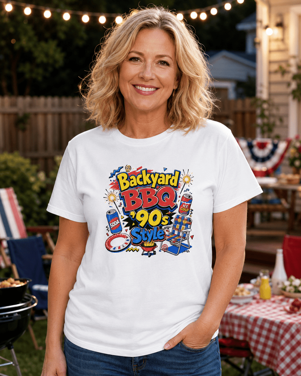 Backyard BBQ 90s Style 4th of July Tee | Retro Patriotic Tee for Cookouts & Summer Parties - Moment Wear Company - T-SHIRT -