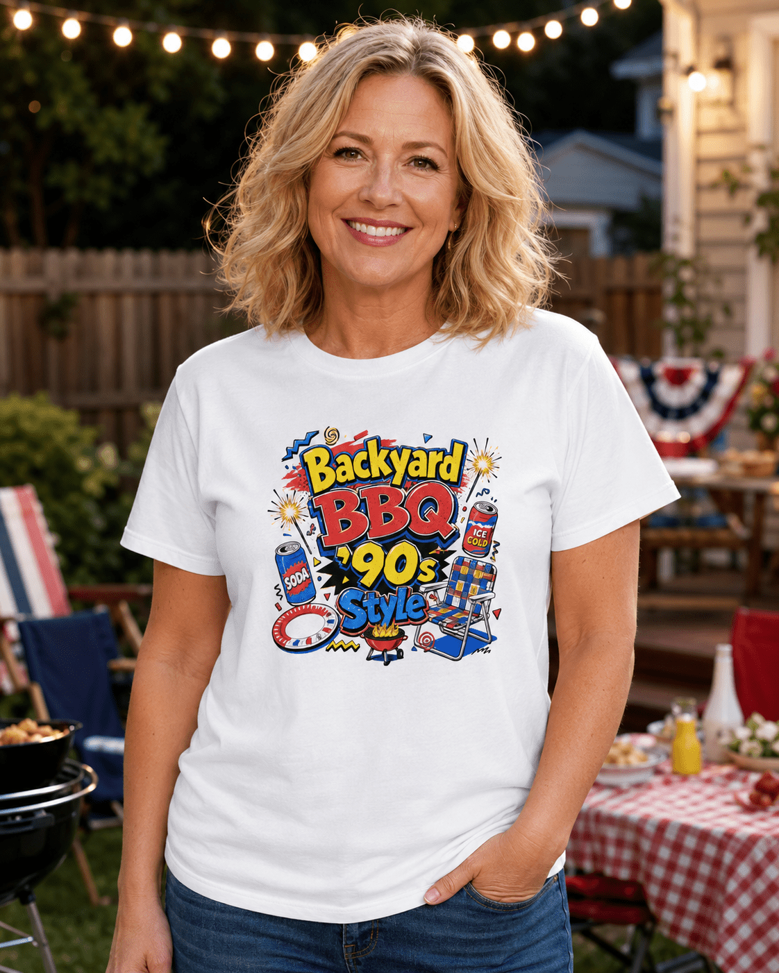 Backyard BBQ 90s Style 4th of July Tee | Retro Patriotic Tee for Cookouts & Summer Parties - Moment Wear Company - T-SHIRT -