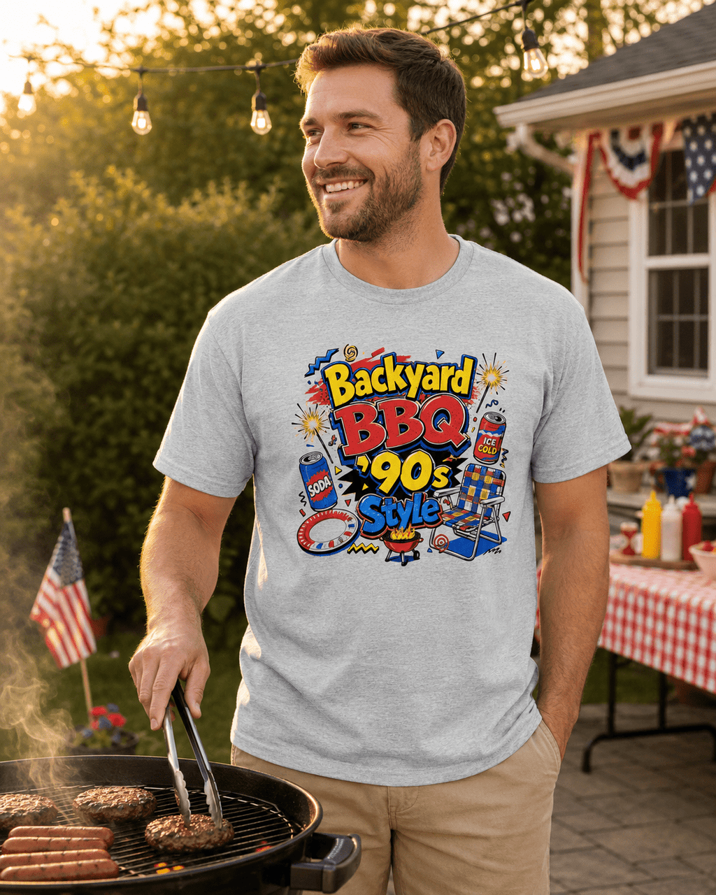 Backyard BBQ 90s Style 4th of July Tee | Retro Patriotic Tee for Cookouts & Summer Parties - Moment Wear Company - T-SHIRT -