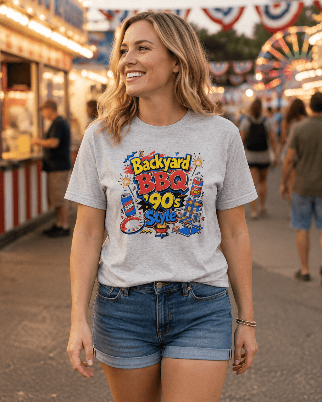 Backyard BBQ 90s Style 4th of July Tee | Retro Patriotic Tee for Cookouts & Summer Parties - Moment Wear Company - T-SHIRT -