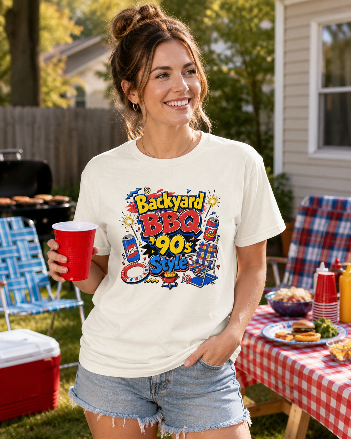 Backyard BBQ 90s Style 4th of July Tee | Retro Patriotic Tee for Cookouts & Summer Parties - Moment Wear Company - T-SHIRT -
