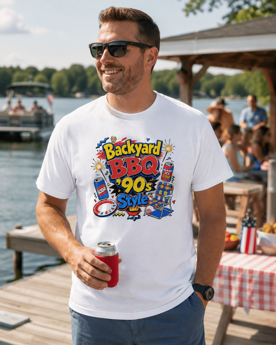 Backyard BBQ 90s Style 4th of July Tee | Retro Patriotic Tee for Cookouts & Summer Parties - Moment Wear Company - T-SHIRT -