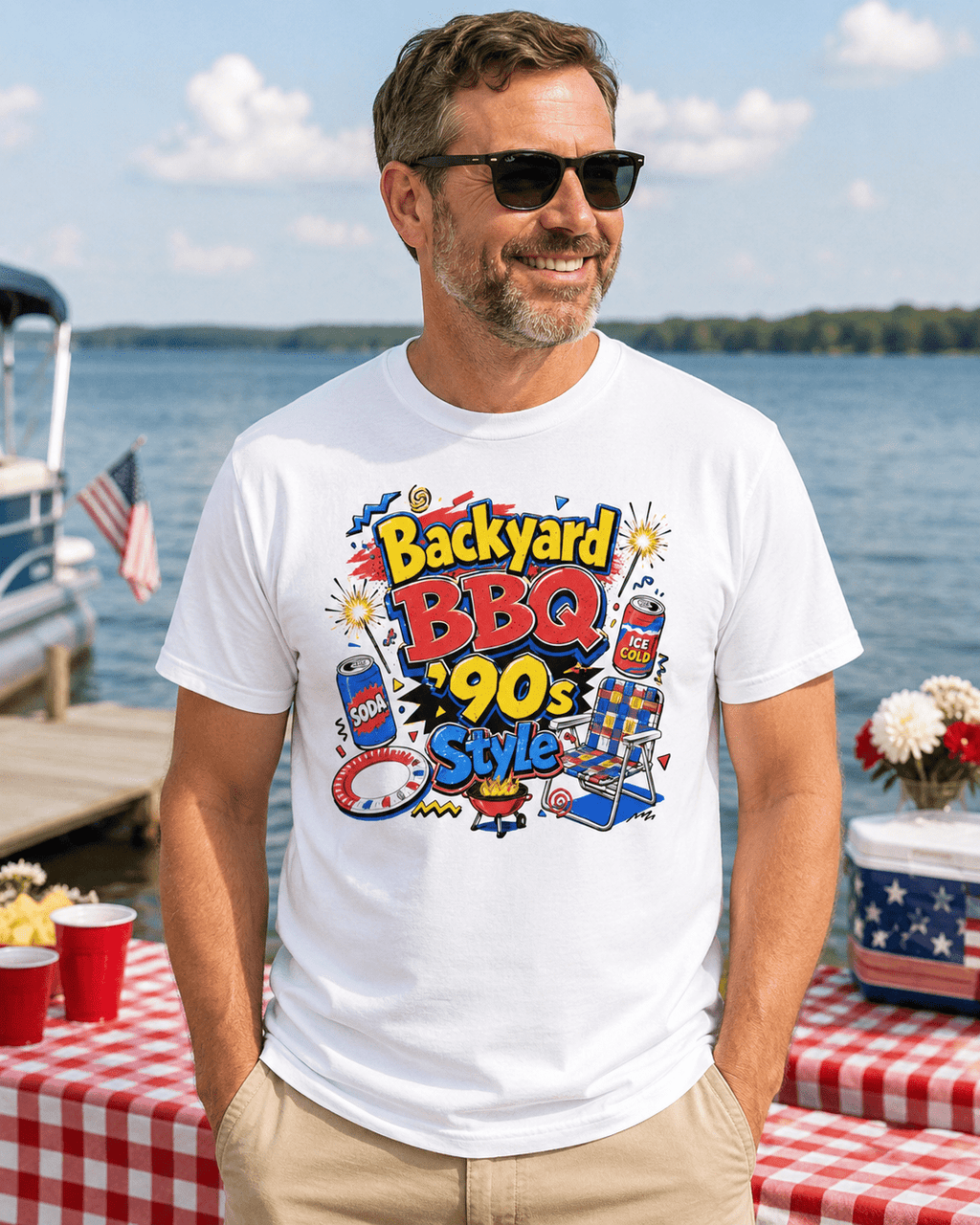 Backyard BBQ 90s Style 4th of July Tee | Retro Patriotic Tee for Cookouts & Summer Parties - Moment Wear Company - T-SHIRT -
