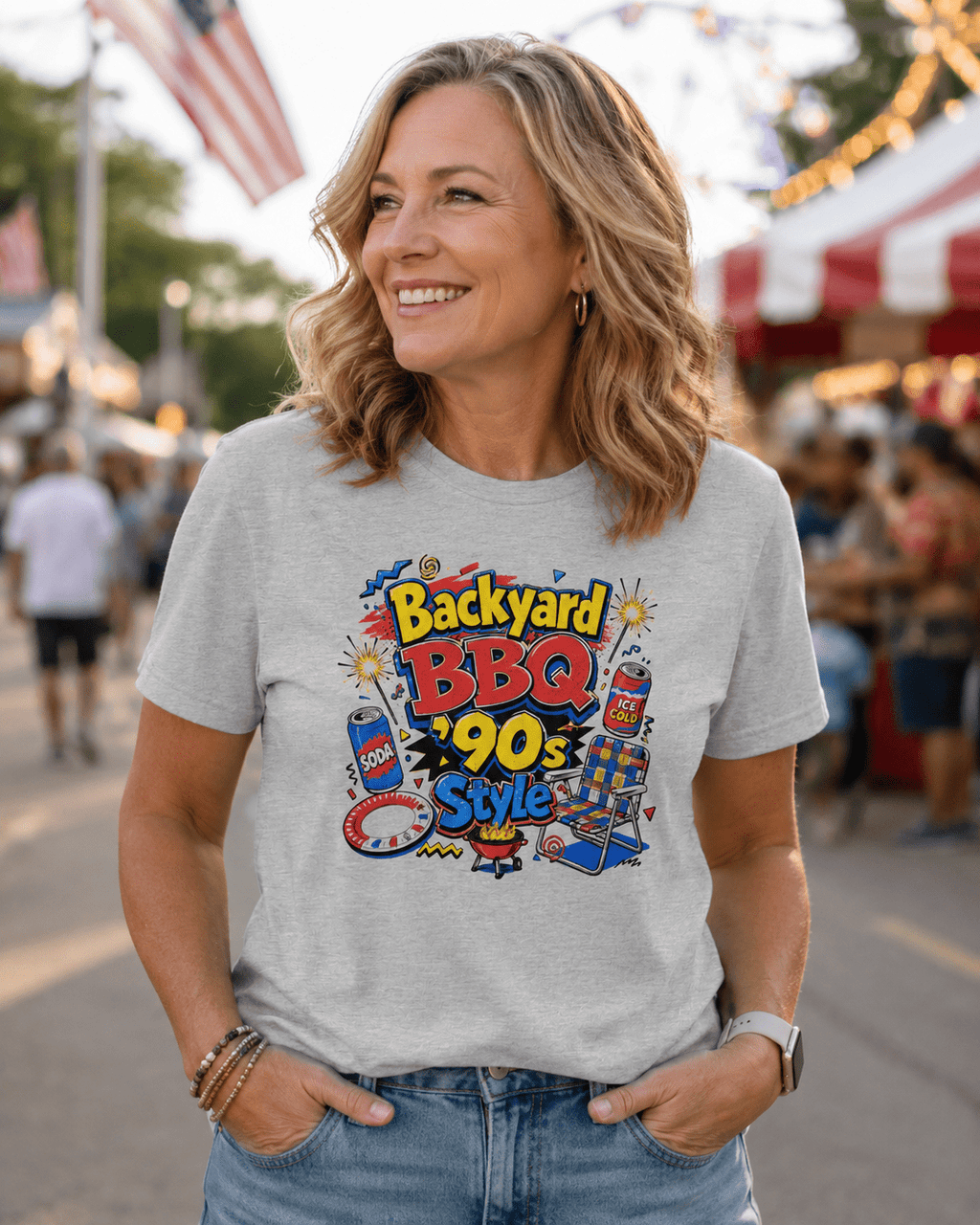 Backyard BBQ 90s Style 4th of July Tee | Retro Patriotic Tee for Cookouts & Summer Parties - Moment Wear Company - T-SHIRT -
