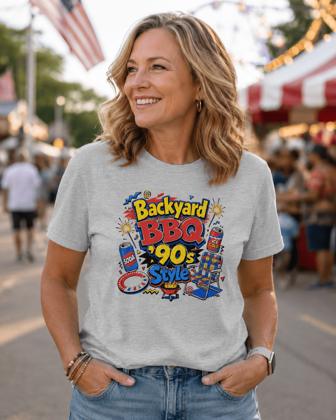 Backyard BBQ 90s Style 4th of July Tee | Retro Patriotic Tee for Cookouts & Summer Parties - Moment Wear Company - T-SHIRT -