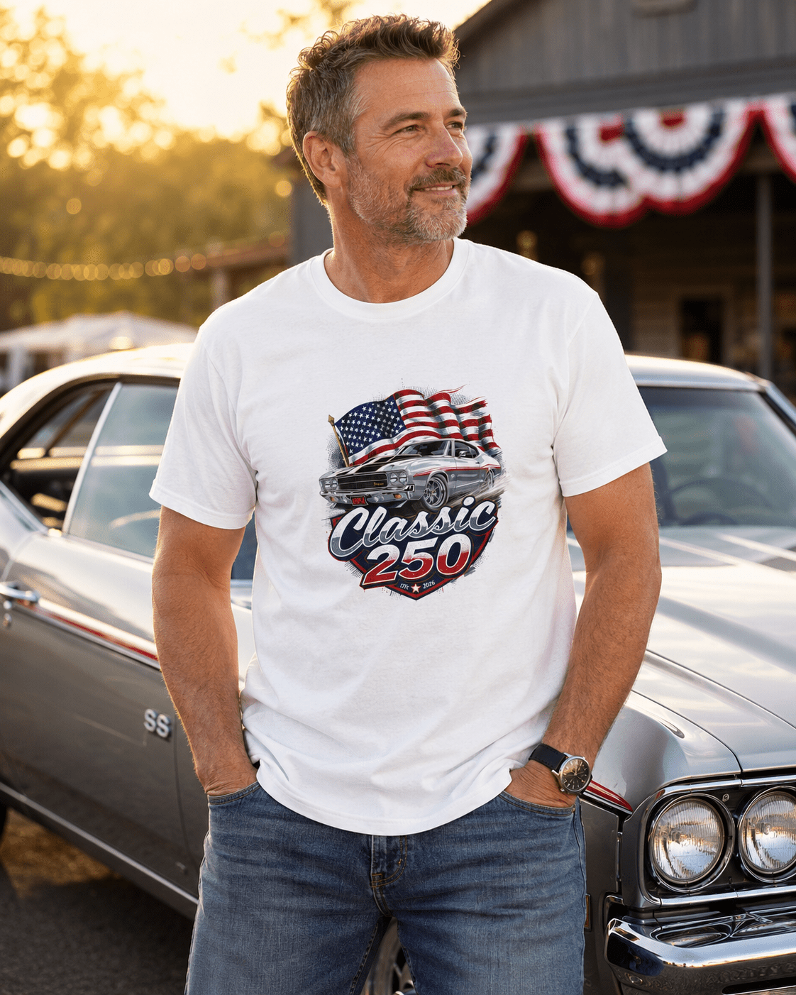 Patriotic Muscle Car Tee | Celebrating 250 Years of Freedom | America's 250th Anniversary Shirt - Moment Wear Company