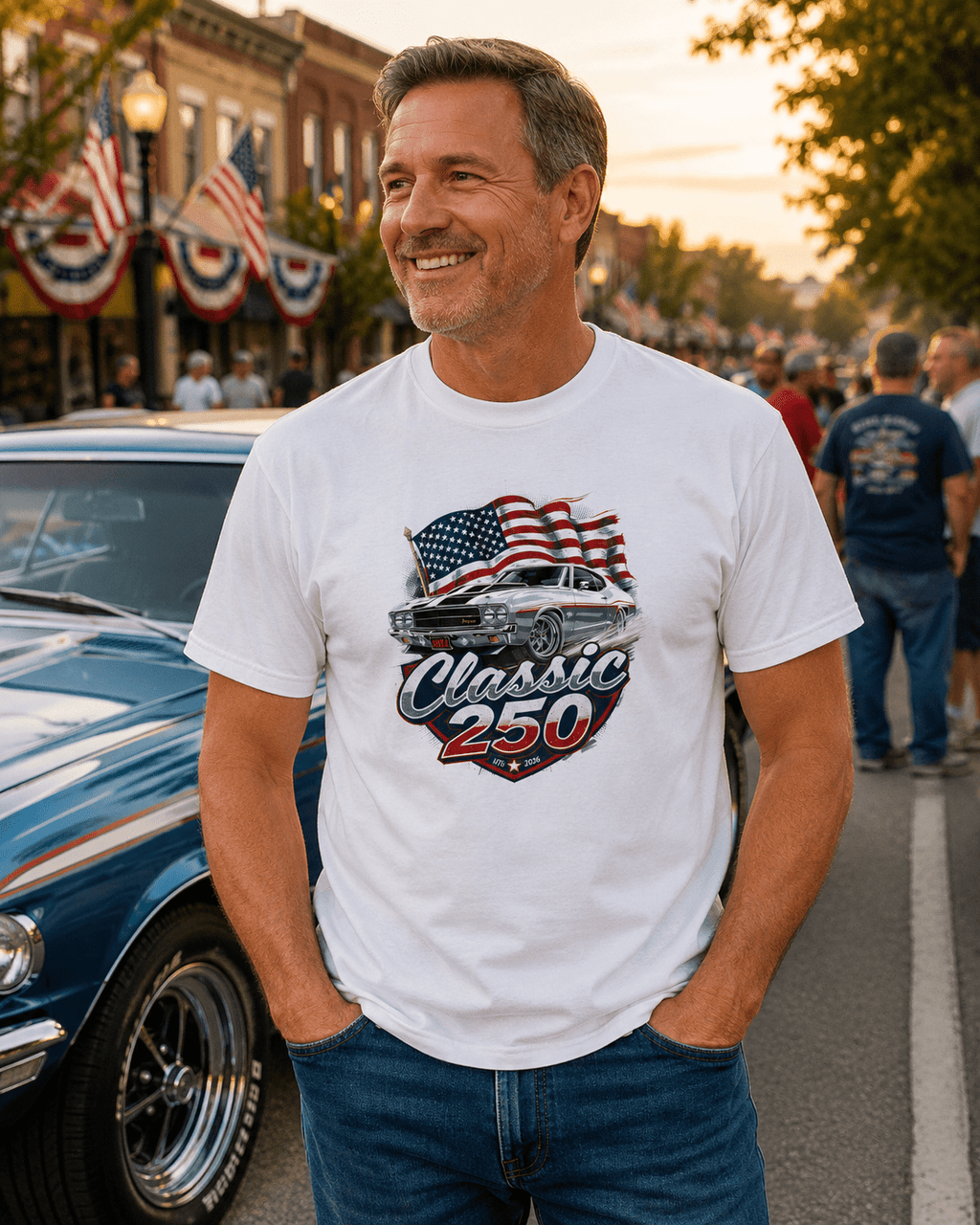 Patriotic Muscle Car Tee | Celebrating 250 Years of Freedom | America's 250th Anniversary Shirt - Moment Wear Company