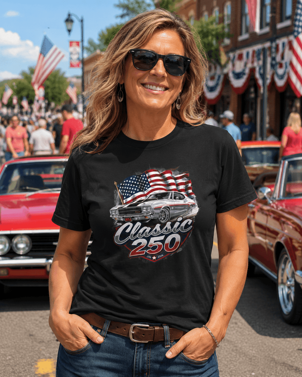 Patriotic Muscle Car Tee | Celebrating 250 Years of Freedom | America's 250th Anniversary Shirt - Moment Wear Company