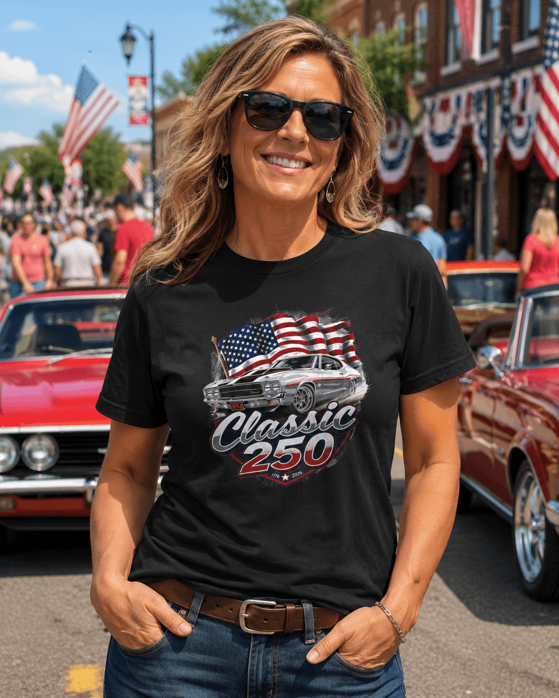 Patriotic Muscle Car Tee | Celebrating 250 Years of Freedom | America's 250th Anniversary Shirt - Moment Wear Company