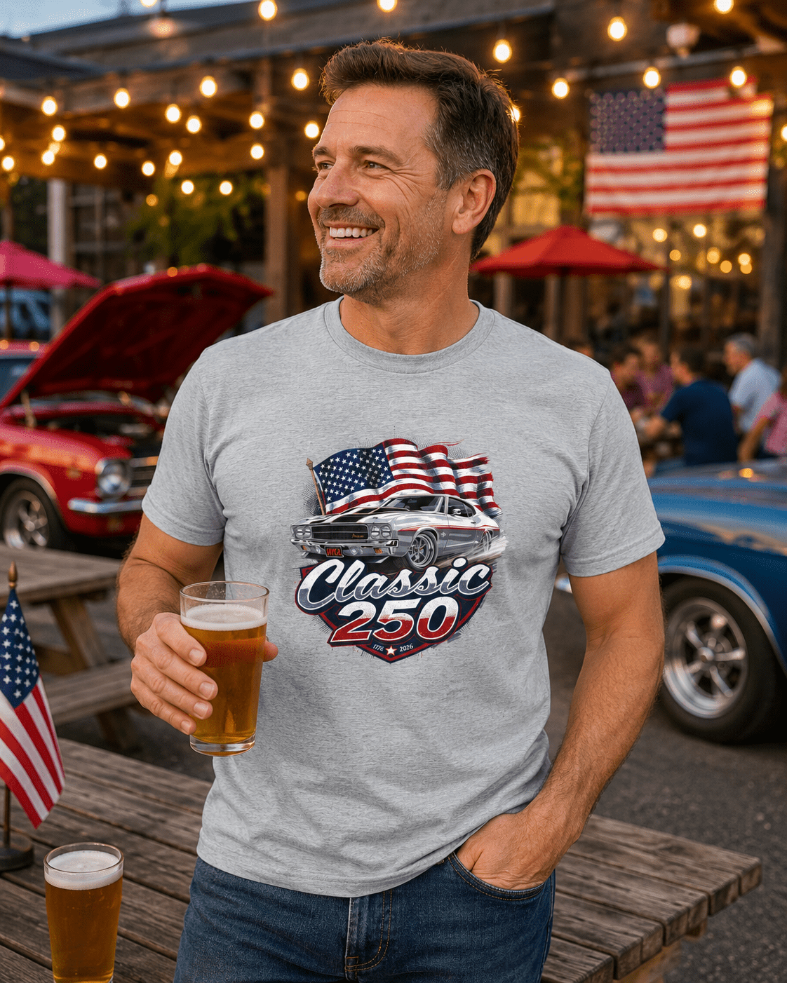 Patriotic Muscle Car Tee | Celebrating 250 Years of Freedom | America's 250th Anniversary Shirt - Moment Wear Company