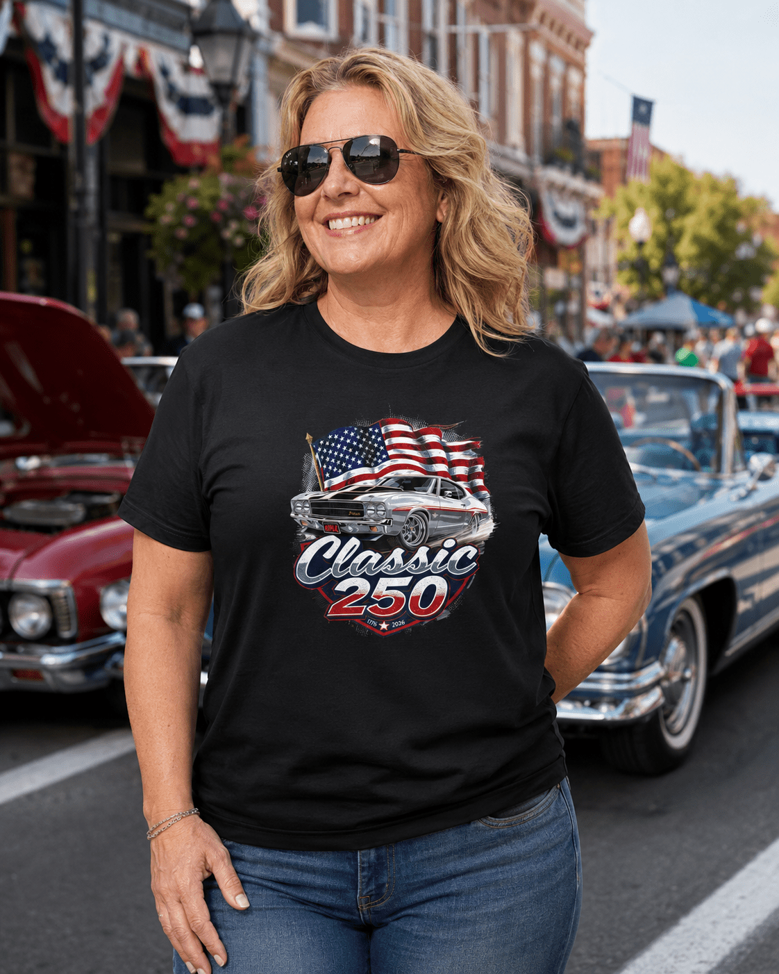 Patriotic Muscle Car Tee | Celebrating 250 Years of Freedom | America's 250th Anniversary Shirt - Moment Wear Company