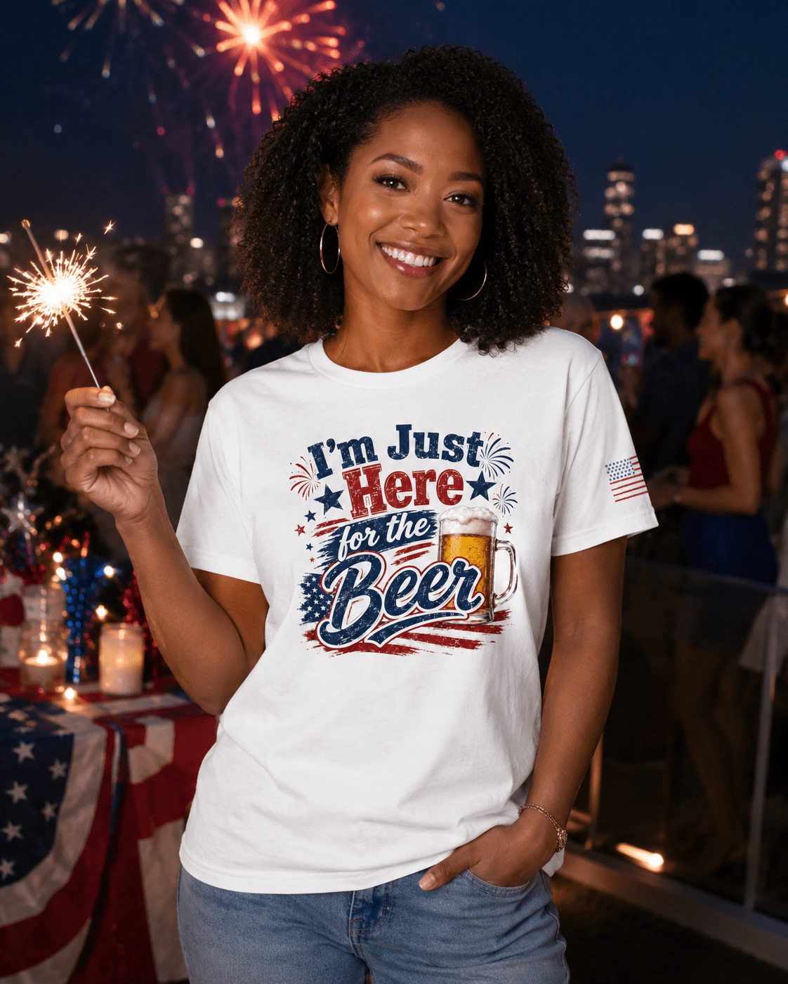 I’m Just Here for the Beer July 4th Shirt | Funny Patriotic BBQ Unisex Tee for Summer Parties - Moment Wear Company