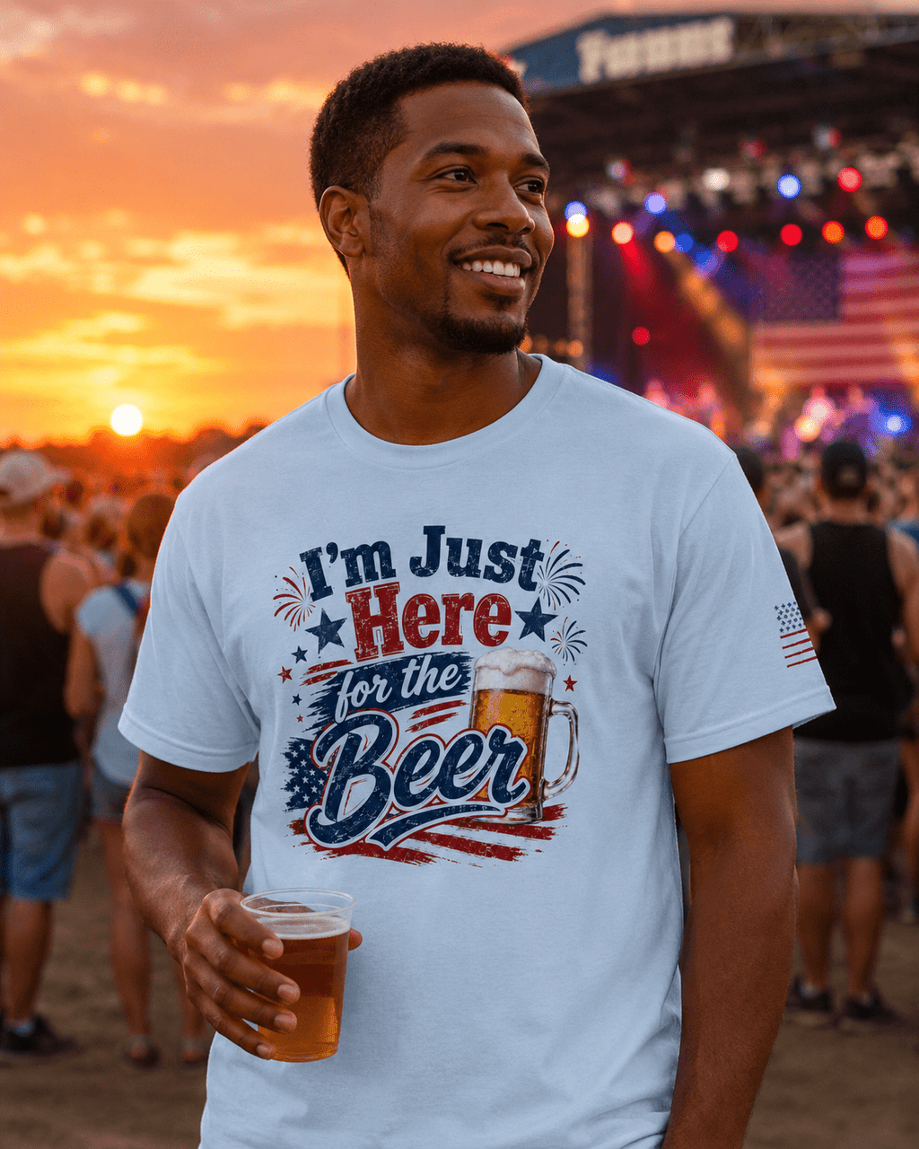 I’m Just Here for the Beer July 4th Shirt | Funny Patriotic BBQ Unisex Tee for Summer Parties - Moment Wear Company