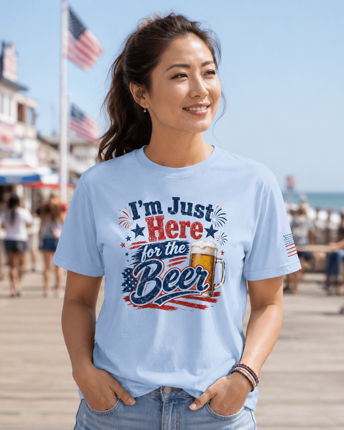 I’m Just Here for the Beer July 4th Shirt | Funny Patriotic BBQ Unisex Tee for Summer Parties - Moment Wear Company