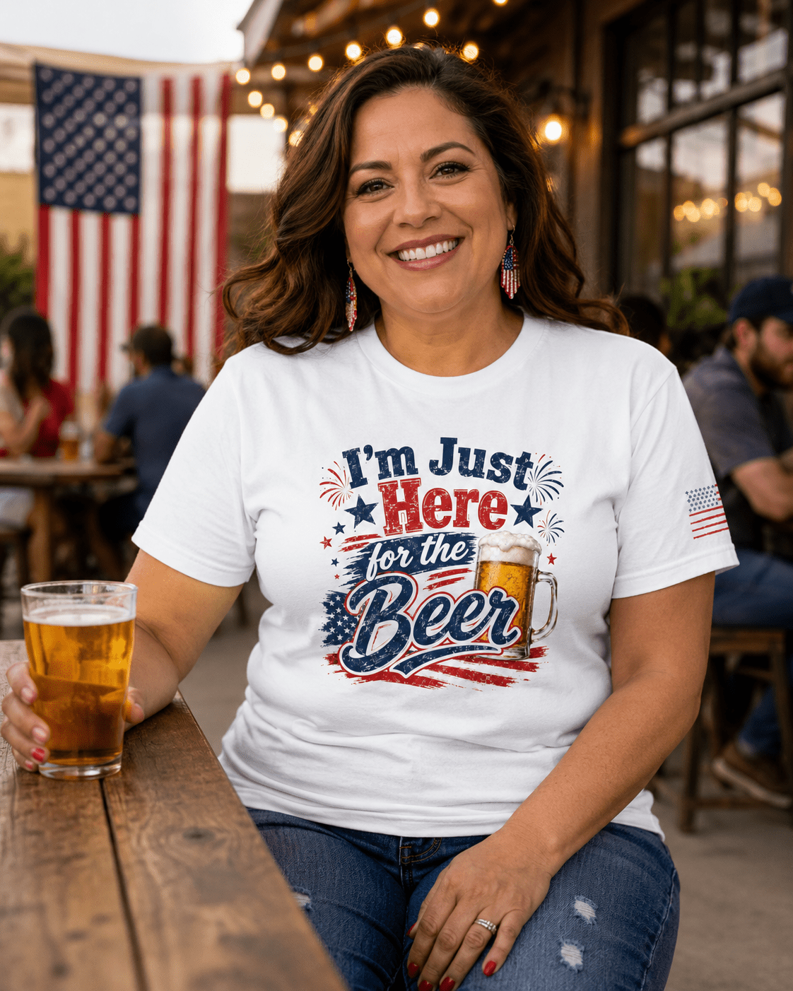 I’m Just Here for the Beer July 4th Shirt | Funny Patriotic BBQ Unisex Tee for Summer Parties - Moment Wear Company