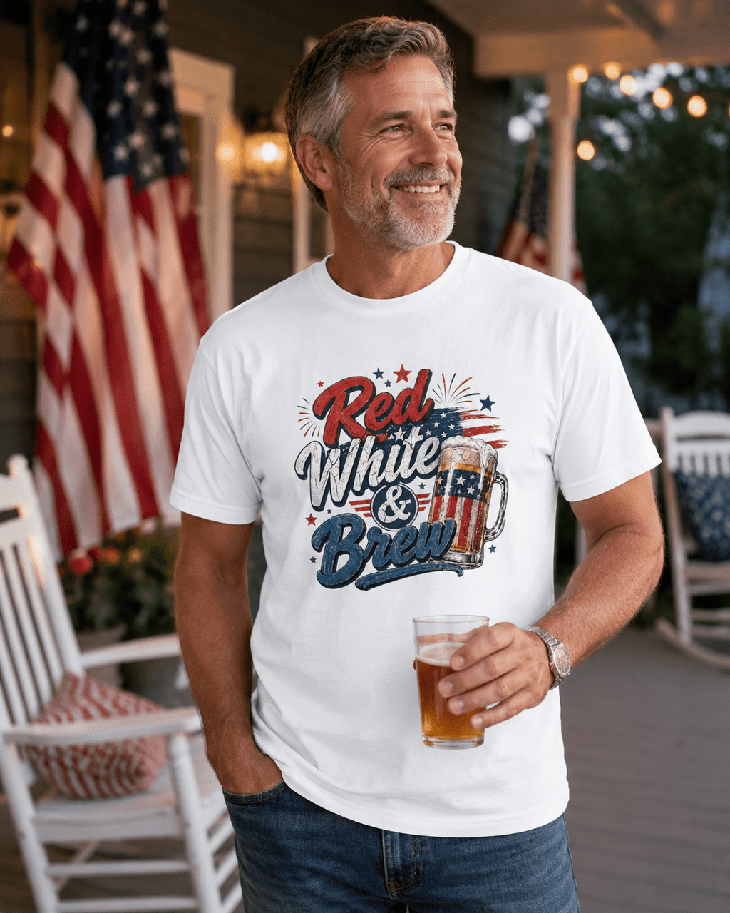 Red White & Brew Patriotic Beer Shirt | Funny 4th of July Tee for Friends & Summer Memories - Moment Wear Company - T-SHIRT -