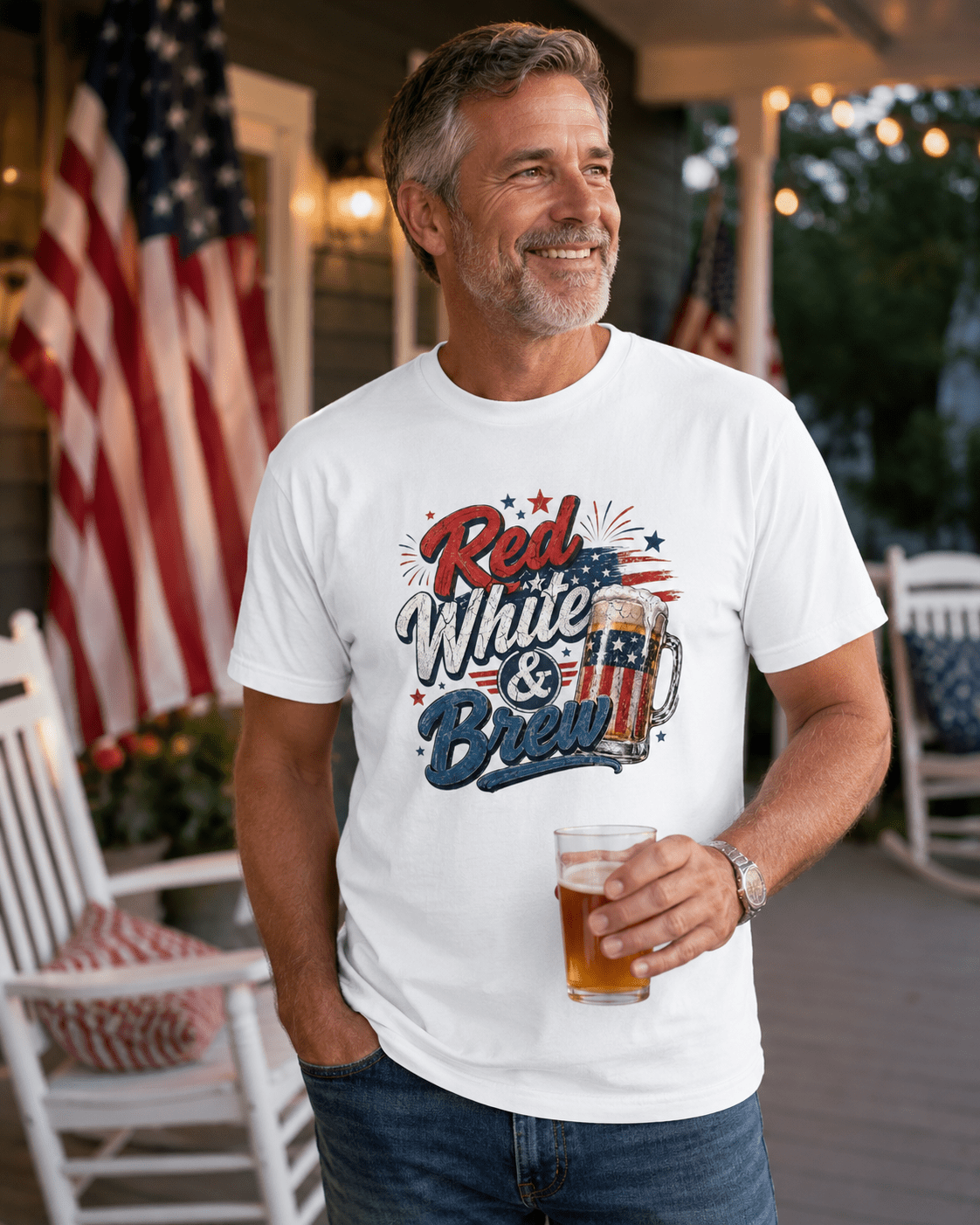 Red White & Brew Patriotic Beer Shirt | Funny 4th of July Tee for Friends & Summer Memories - Moment Wear Company - T-SHIRT -