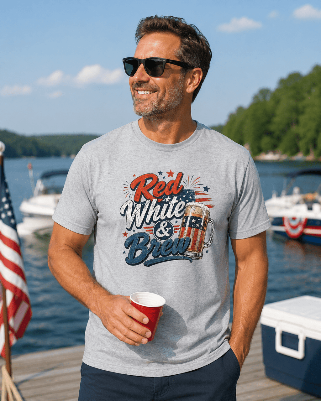 Red White & Brew Patriotic Beer Shirt | Funny 4th of July Tee for Friends & Summer Memories - Moment Wear Company - T-SHIRT -