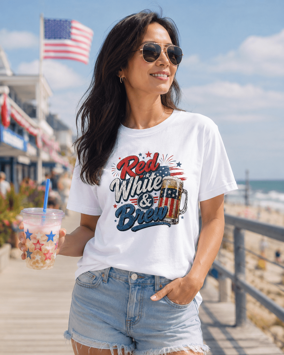 Red White & Brew Patriotic Beer Shirt | Funny 4th of July Tee for Friends & Summer Memories - Moment Wear Company - T-SHIRT -