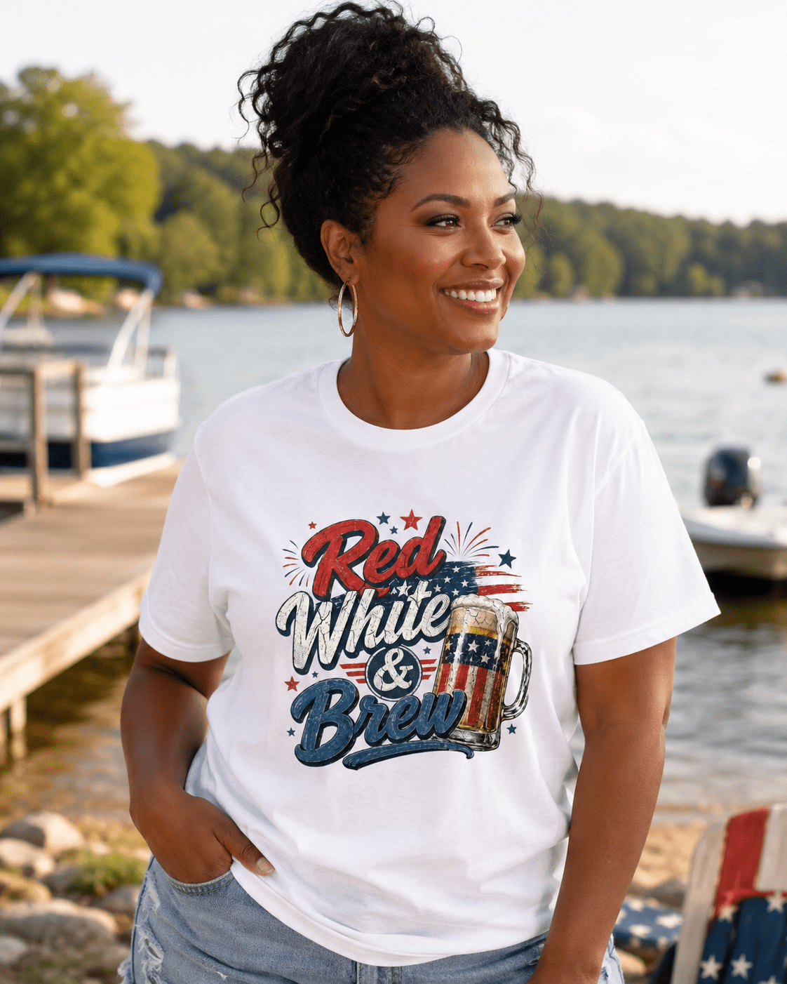 Red White & Brew Patriotic Beer Shirt | Funny 4th of July Tee for Friends & Summer Memories - Moment Wear Company - T-SHIRT -
