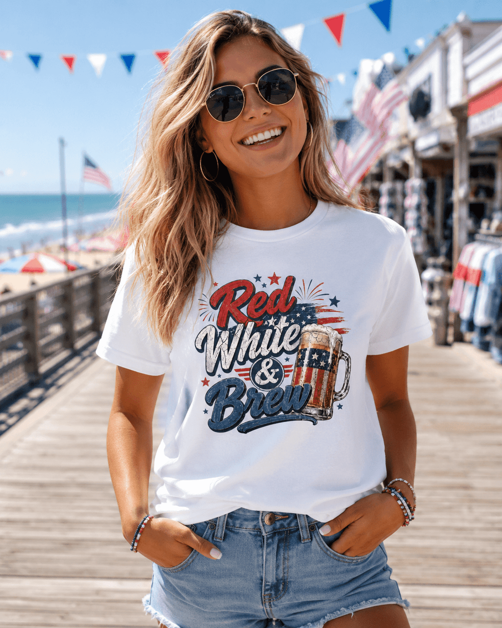 Red White & Brew Patriotic Beer Shirt | Funny 4th of July Tee for Friends & Summer Memories - Moment Wear Company - T-SHIRT -