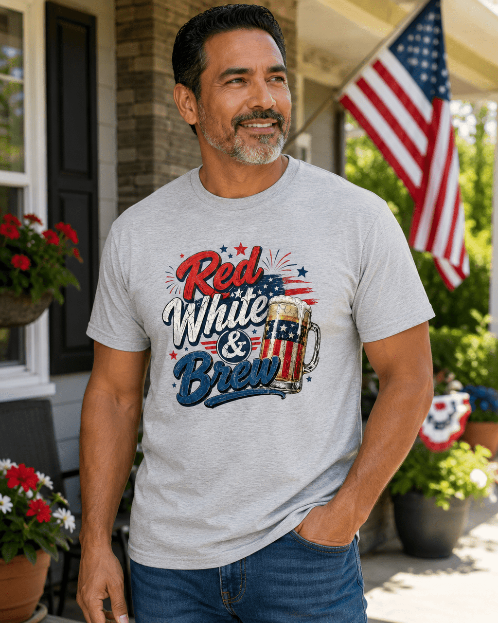 Red White & Brew Patriotic Beer Shirt | Funny 4th of July Tee for Friends & Summer Memories - Moment Wear Company - T-SHIRT -