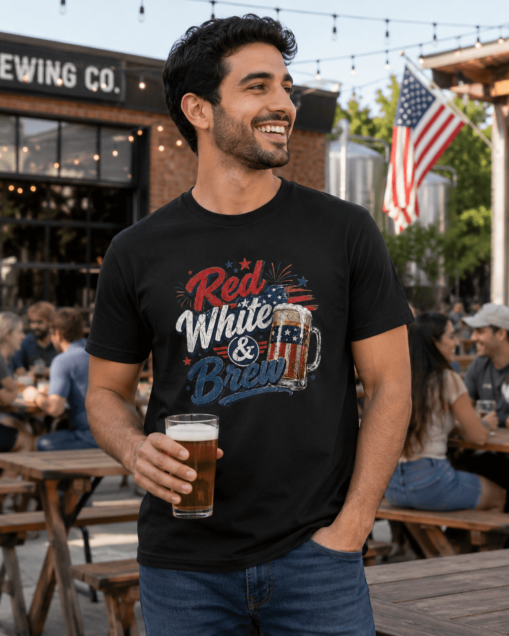 Red White & Brew Patriotic Beer Shirt | Funny 4th of July Tee for Friends & Summer Memories - Moment Wear Company - T-SHIRT -