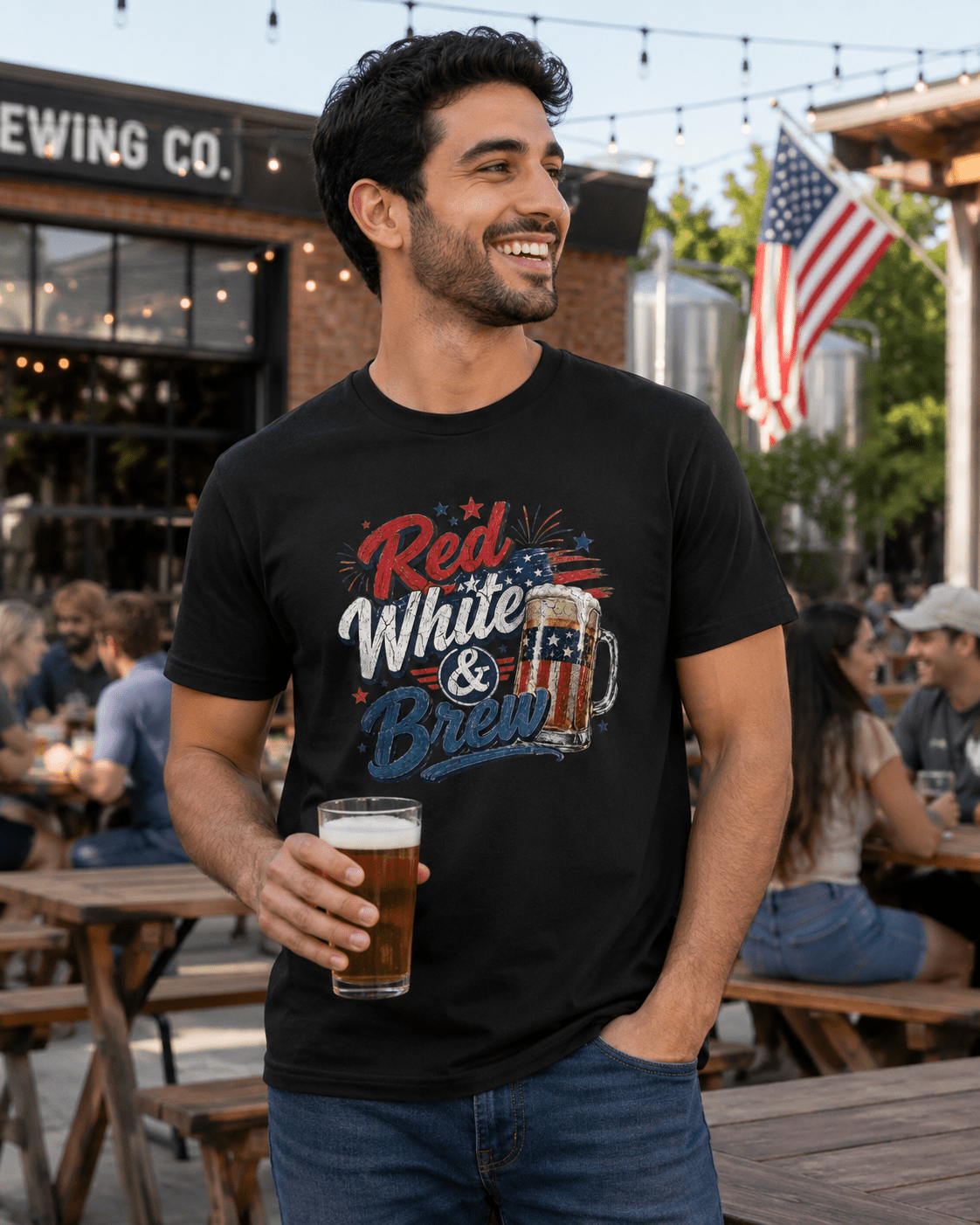 Red White & Brew Patriotic Beer Shirt | Funny 4th of July Tee for Friends & Summer Memories - Moment Wear Company - T-SHIRT -