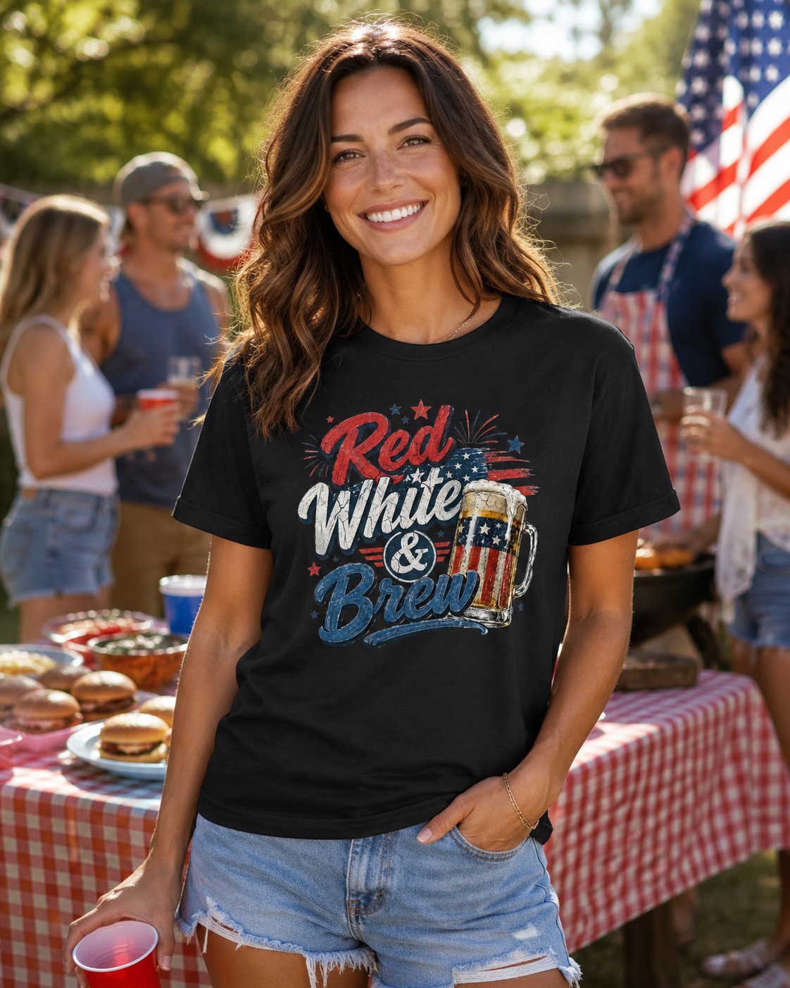 Red White & Brew Patriotic Beer Shirt | Funny 4th of July Tee for Friends & Summer Memories - Moment Wear Company - T-SHIRT -