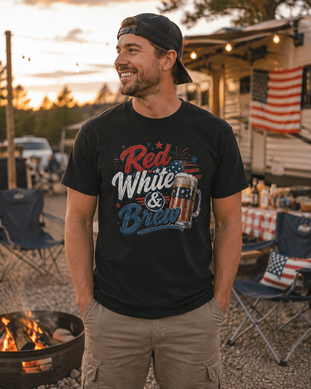 Red White & Brew Patriotic Beer Shirt | Funny 4th of July Tee for Friends & Summer Memories - Moment Wear Company - T-SHIRT -