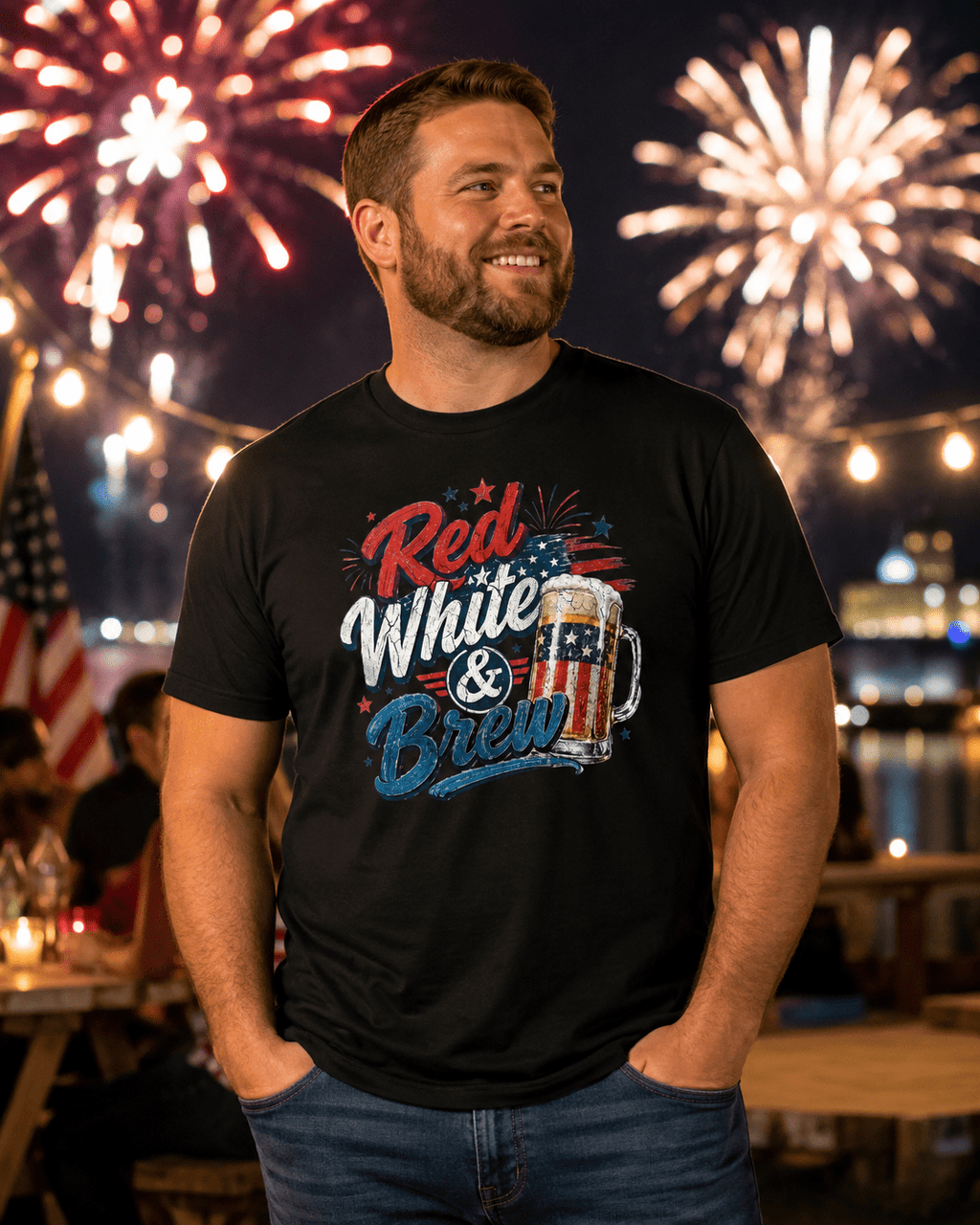 Red White & Brew Patriotic Beer Shirt | Funny 4th of July Tee for Friends & Summer Memories - Moment Wear Company - T-SHIRT -