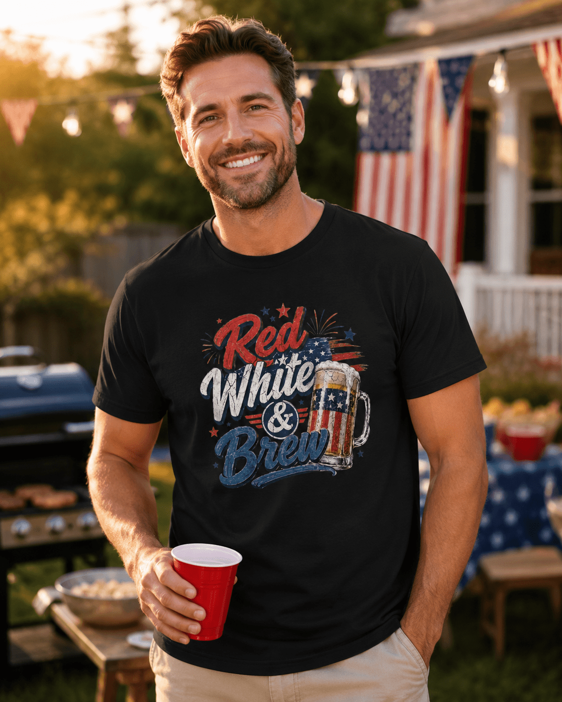 Red White & Brew Patriotic Beer Shirt | Funny 4th of July Tee for Friends & Summer Memories - Moment Wear Company - T-SHIRT -