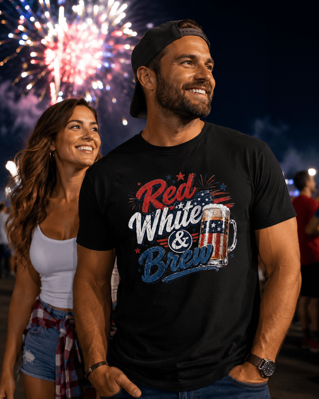 Red White & Brew Patriotic Beer Shirt | Funny 4th of July Tee for Friends & Summer Memories - Moment Wear Company - T-SHIRT -