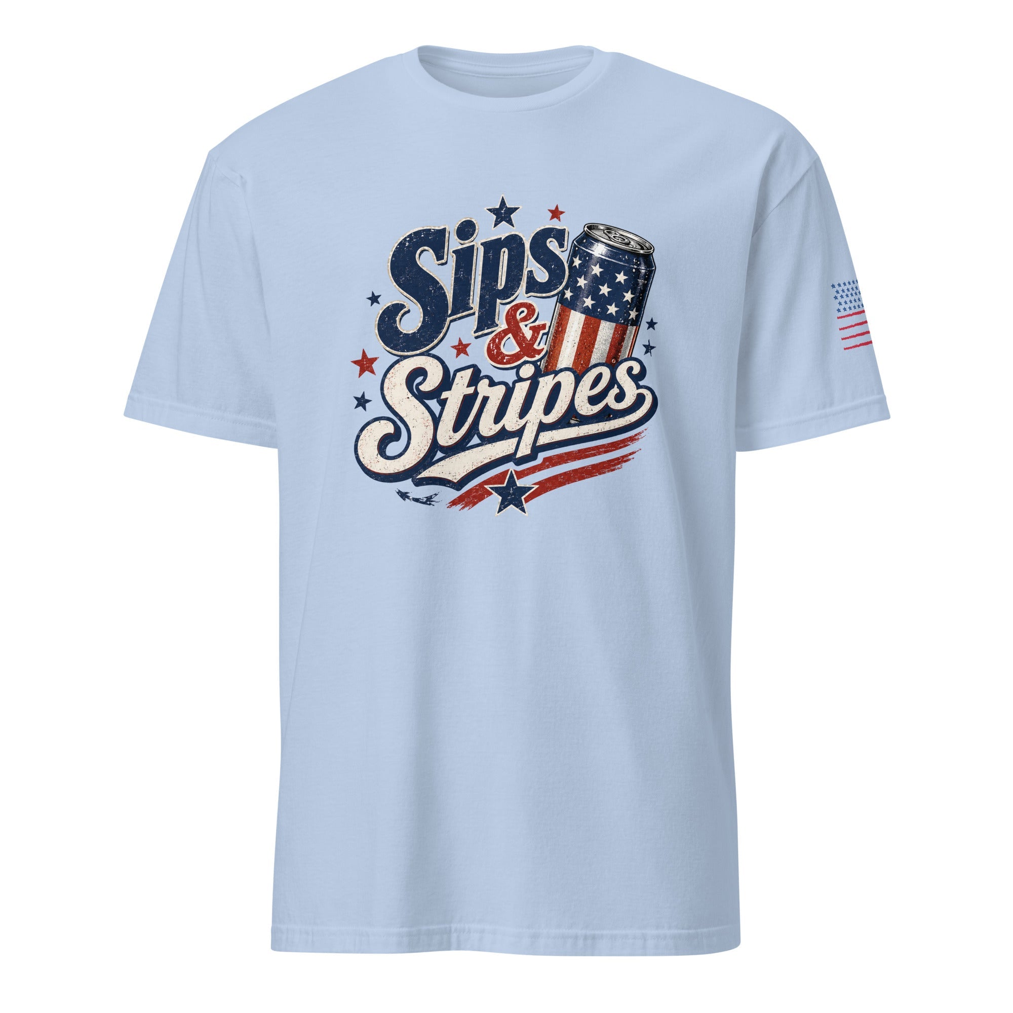 Sips & Stripes July 4th Shirt | The Easy Patriotic Tee for Cookouts, Cold Drinks & Fireworks Night - Moment Wear Company