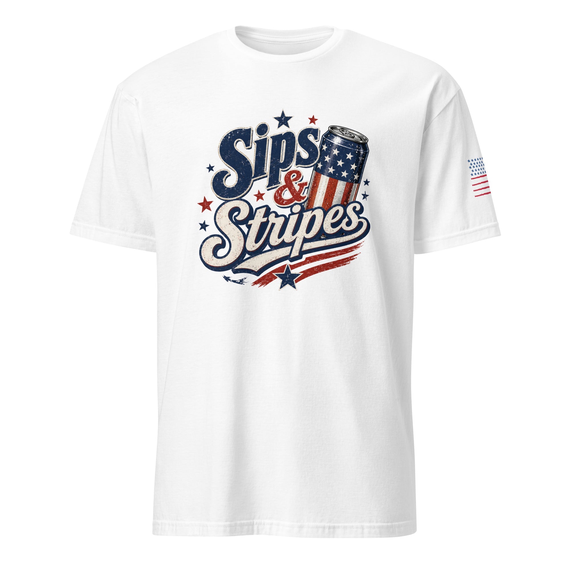 Sips & Stripes July 4th Shirt | The Easy Patriotic Tee for Cookouts, Cold Drinks & Fireworks Night - Moment Wear Company